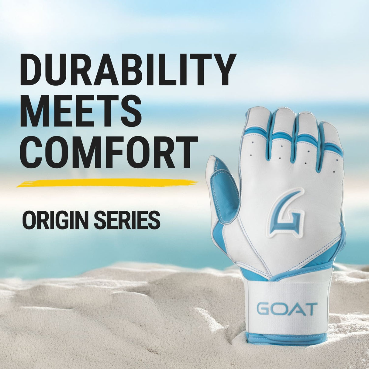 Origin Series Long Cuff White and Electric Blue Batting Gloves