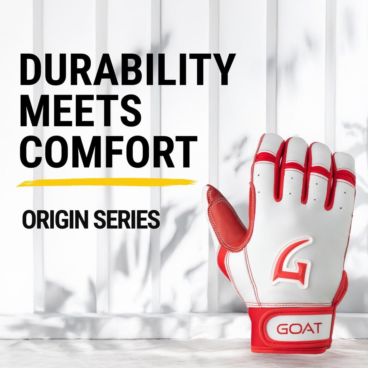 Origin Series Short Cuff White and Red Batting Gloves