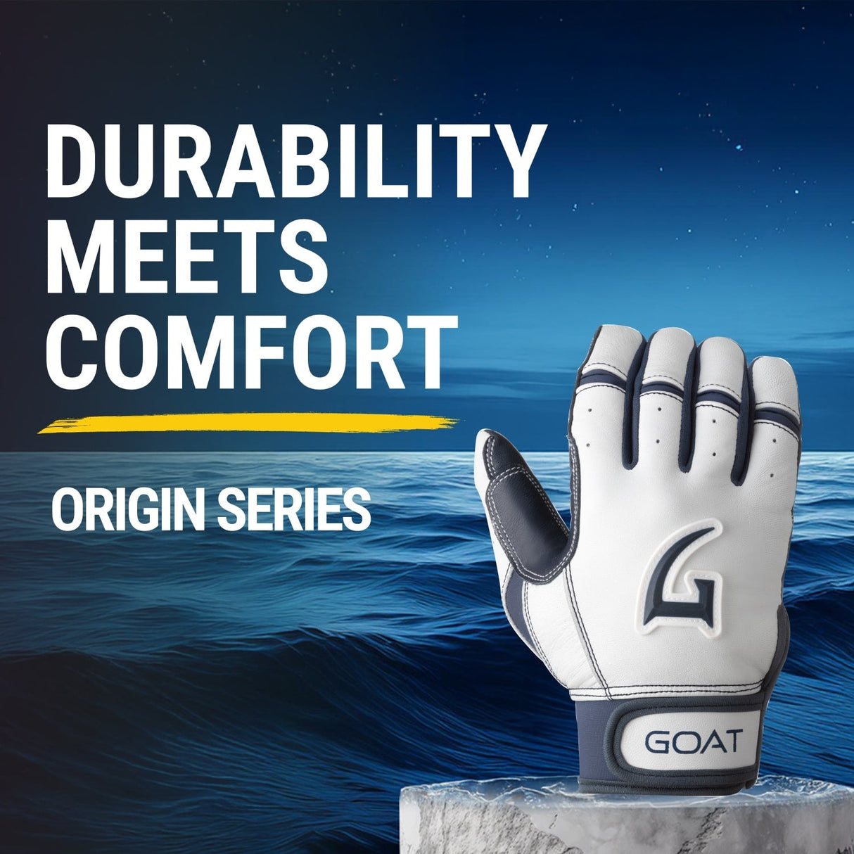 Origin Series Short Cuff White and Navy Blue Batting Gloves