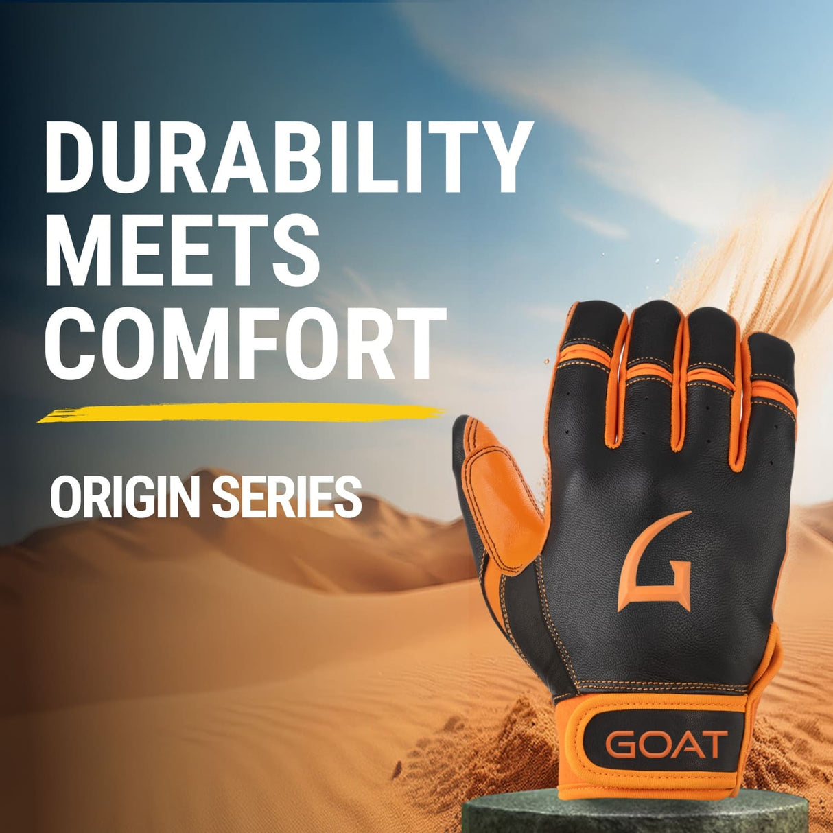 Origin Series Short Cuff Black and Orange Batting Gloves