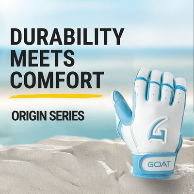 Origin Series Short Cuff White and Electric Blue Batting Gloves