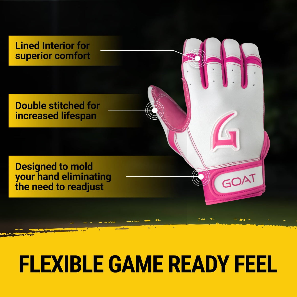 Origin Series Short Cuff White and Pink Batting Gloves