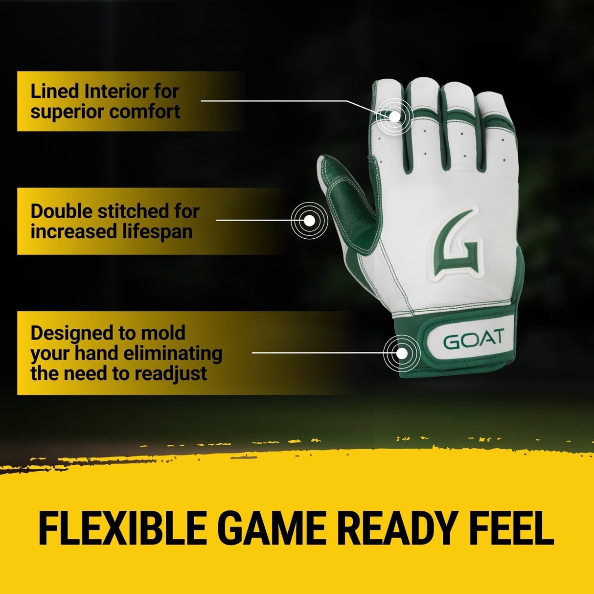 Origin Series Short Cuff White and Green Batting Gloves