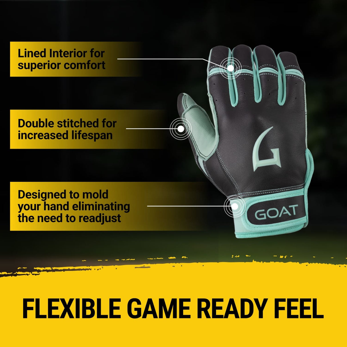 Origin Series Short Cuff Black and Mint Batting Gloves
