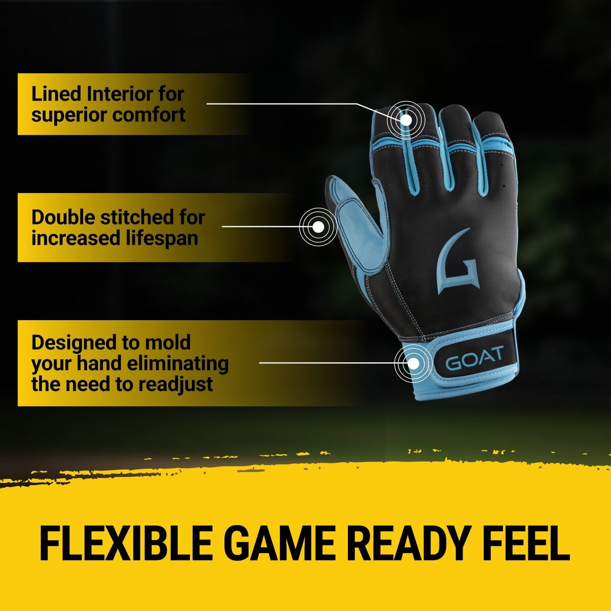 Origin Series Short Cuff Black and Electric Blue Batting Gloves