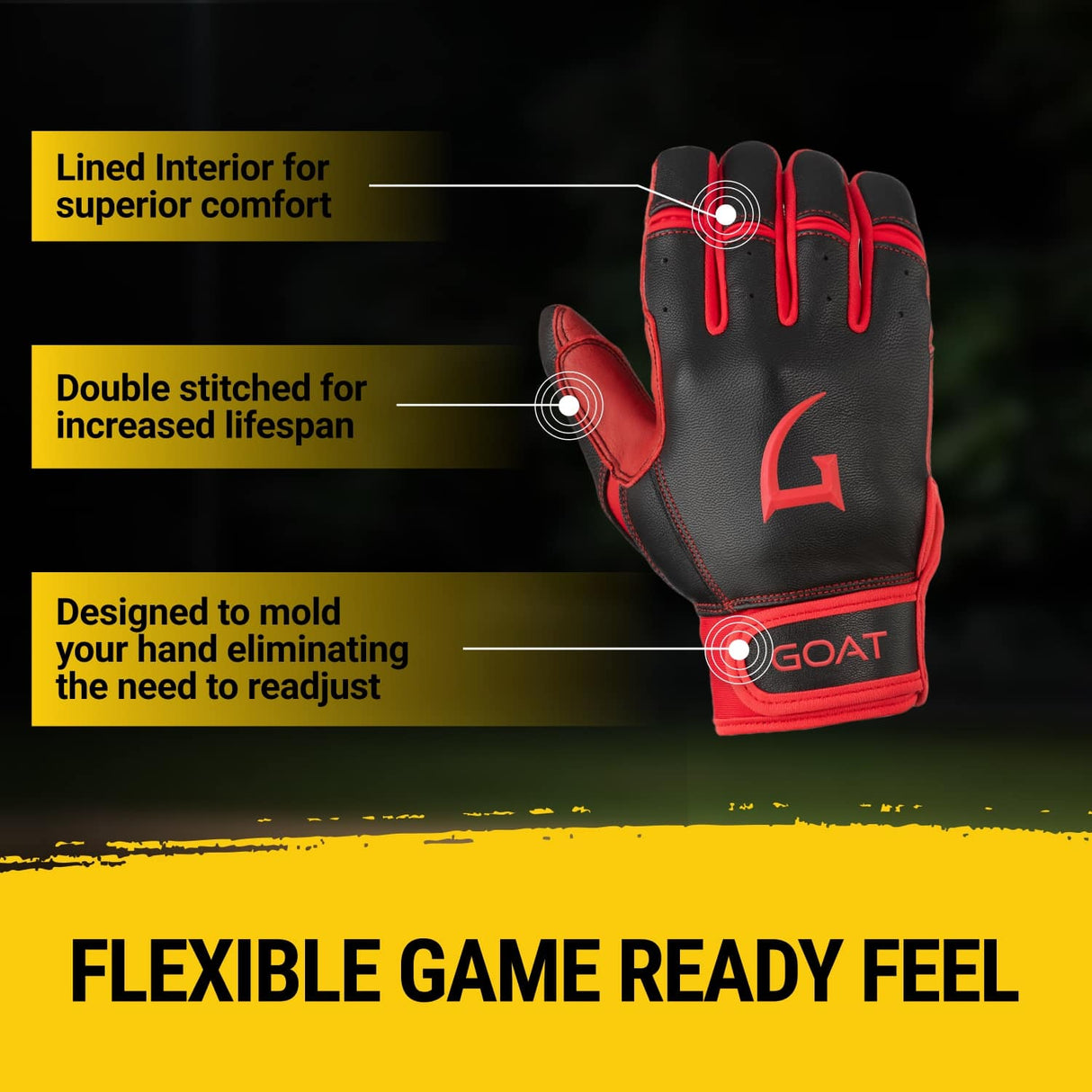 Origin Series Short Cuff Black and Red Batting Gloves