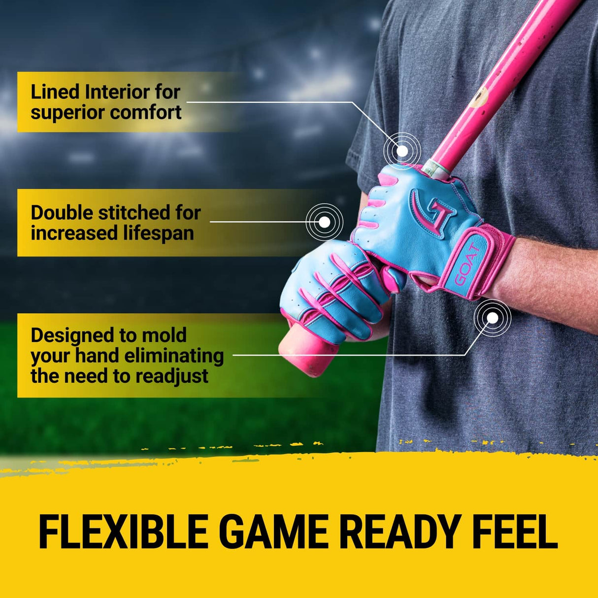 Legacy Series Short Cuff Electric Blue and Pink Batting Gloves