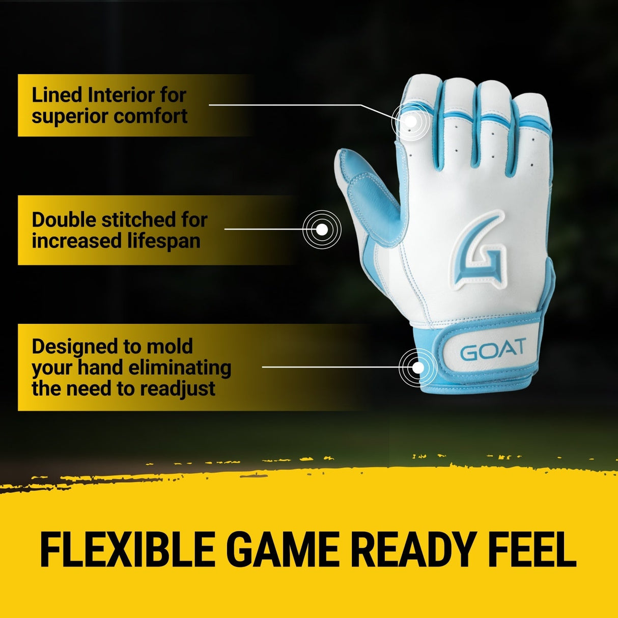 Origin Series Short Cuff White and Electric Blue Batting Gloves