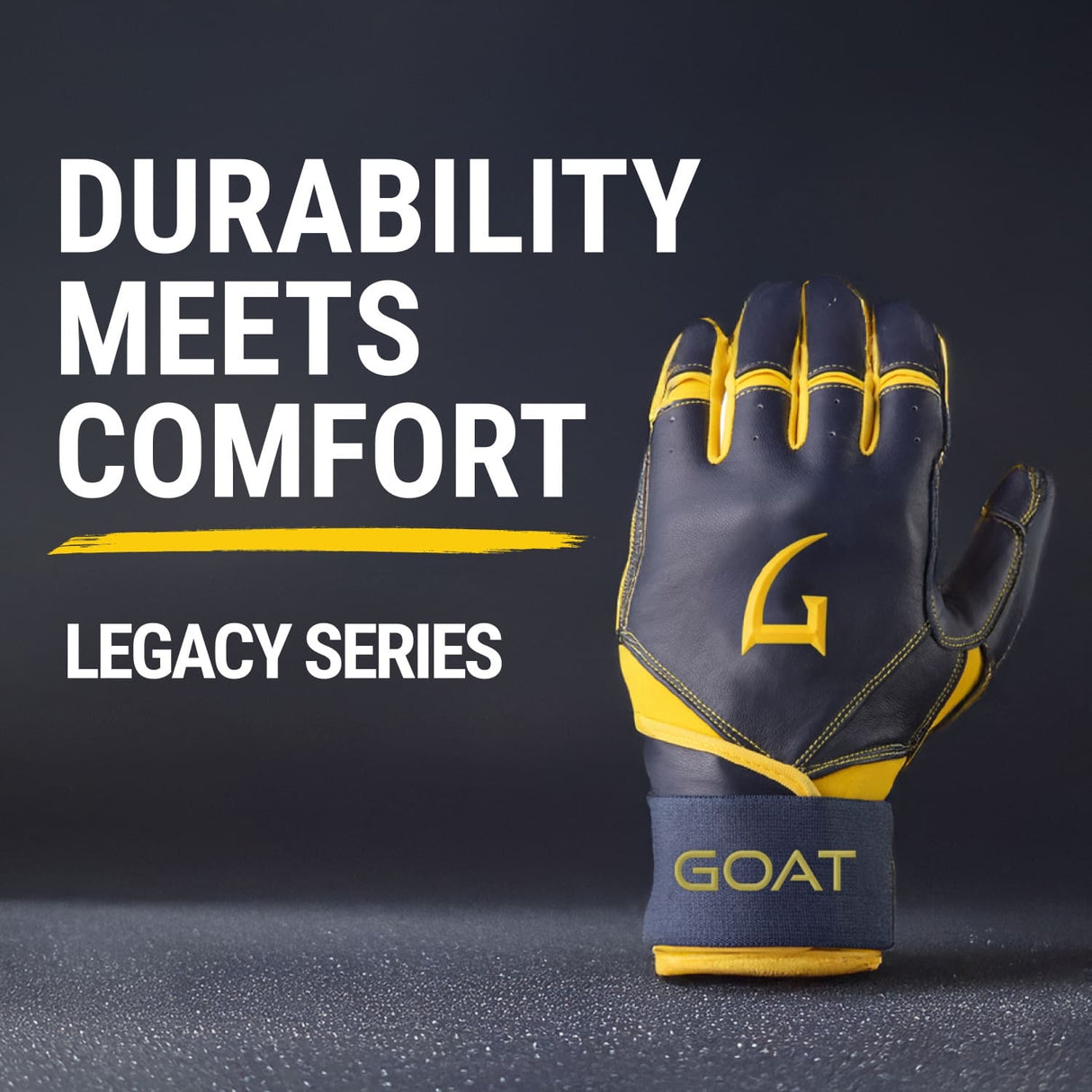 Legacy Series Long Cuff Navy Blue and Yellow Batting Gloves