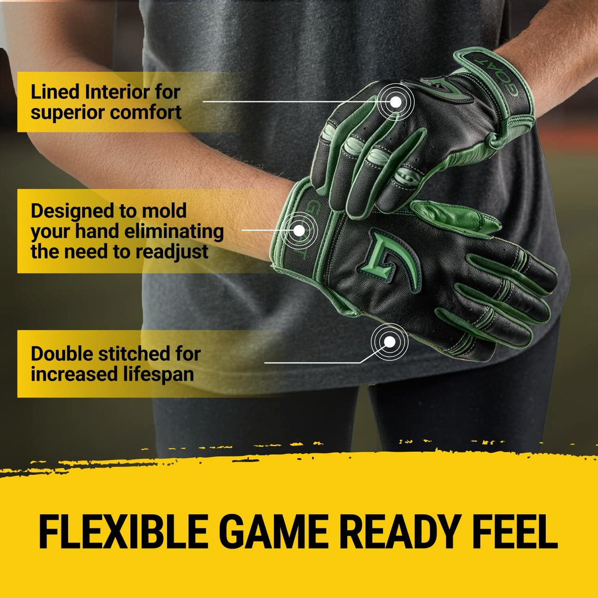 Origin Series Long Cuff Black and Green Batting Gloves