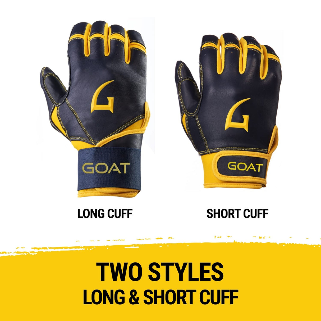 Legacy Series Long Cuff Navy Blue and Yellow Batting Gloves