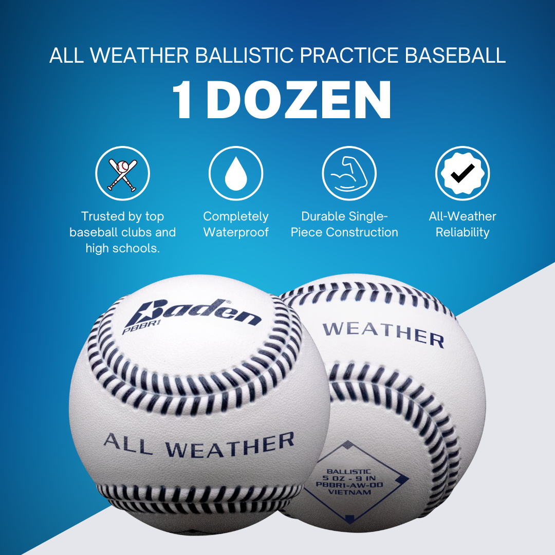 Introducing our brand-new All-Weather One-Piece Practice Baseball, designed with a durable, single-piece construction to withstand the rigors of intense training. description