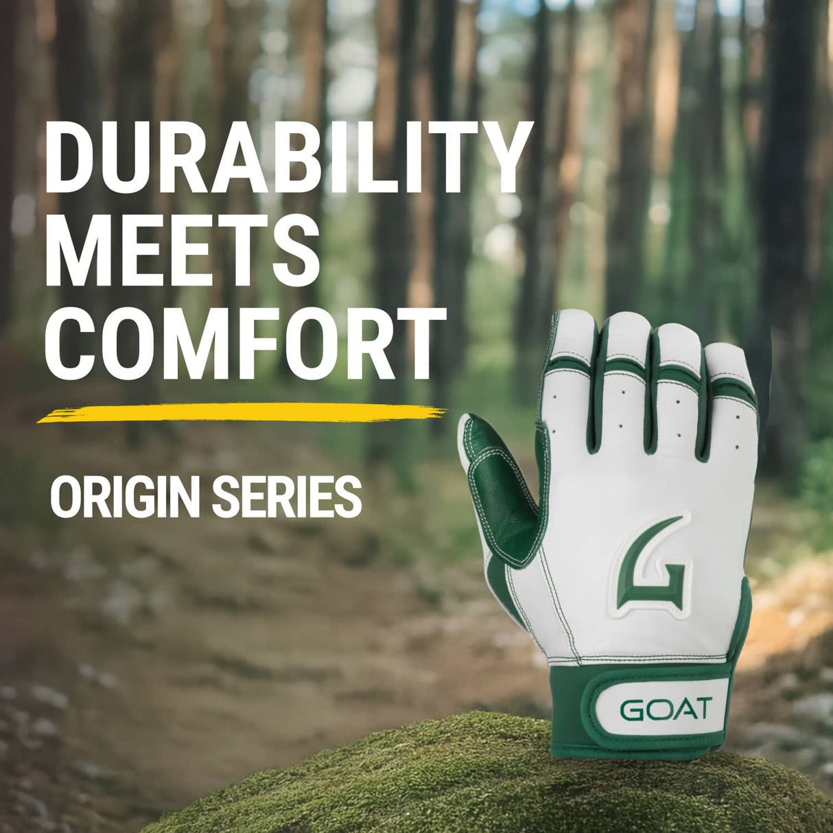 Origin Series Short Cuff White and Green Batting Gloves