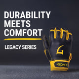 Legacy Series Short Cuff Navy Blue and Yellow Batting Gloves
