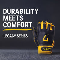 Legacy Series Short Cuff Navy Blue and Yellow Batting Gloves