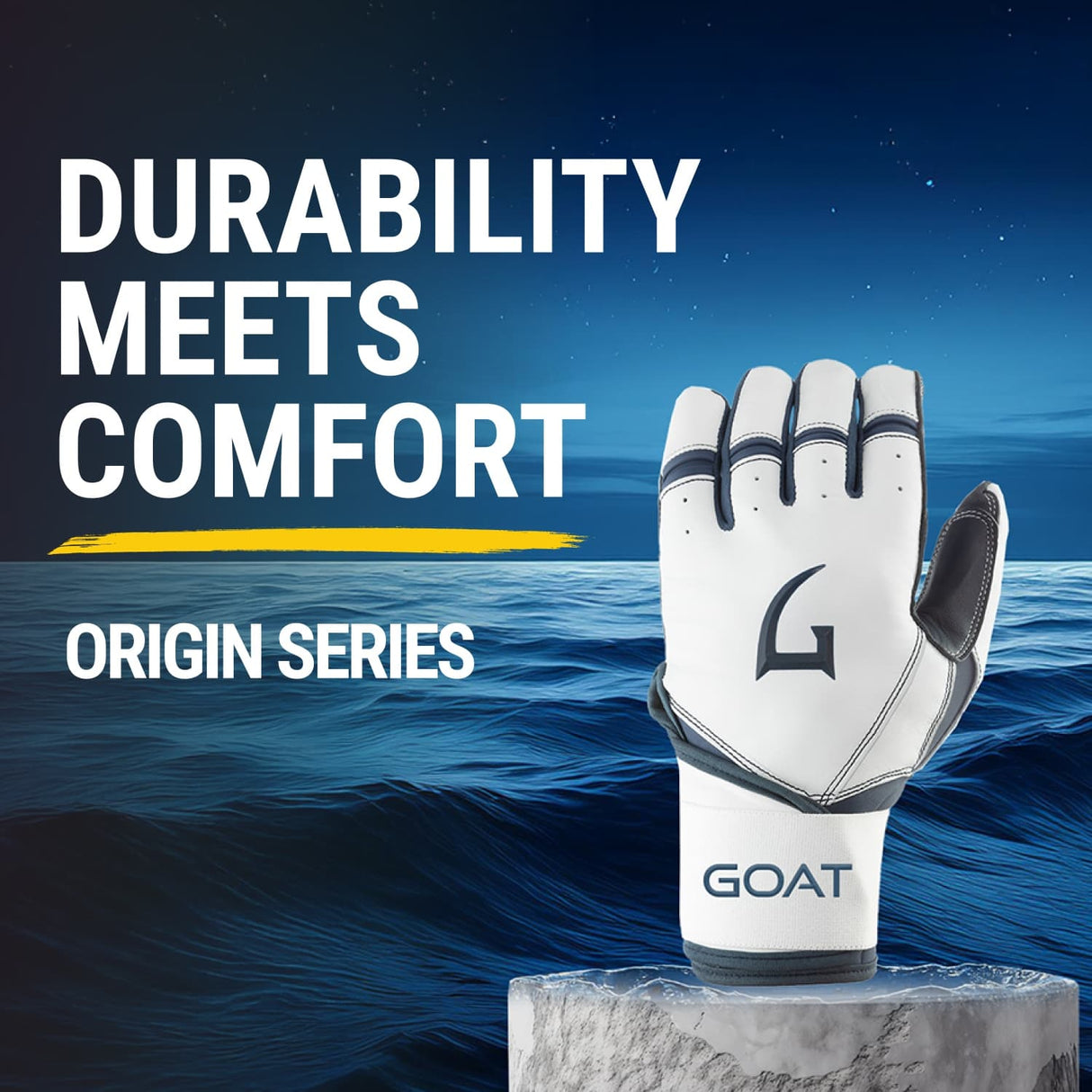 Origin Series Long Cuff White and Navy Blue Batting Gloves