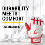 Origin Series Short Cuff White and Red Batting Gloves