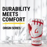 Origin Series Long Cuff White and Red Batting Gloves