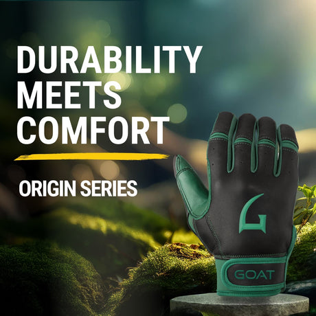 Origin Series Short Cuff Black and Green Batting Gloves