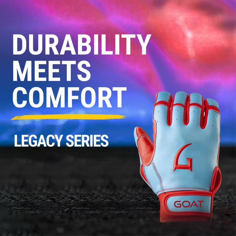 Legacy Series Short Cuff Electric Blue and Red Batting Gloves