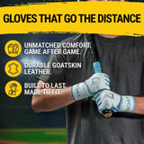 Origin Series Long Cuff White and Electric Blue Batting Gloves