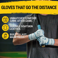 Origin Series Long Cuff White and Electric Blue Batting Gloves