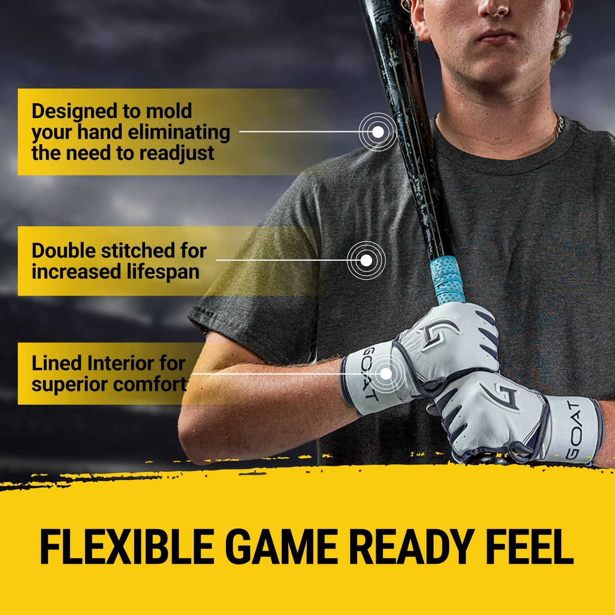 Origin Series Long Cuff White and Navy Blue Batting Gloves