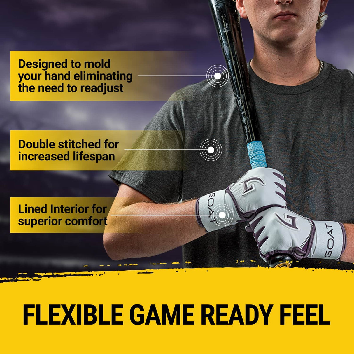 Origin Series Long Cuff White and Purple Batting Gloves