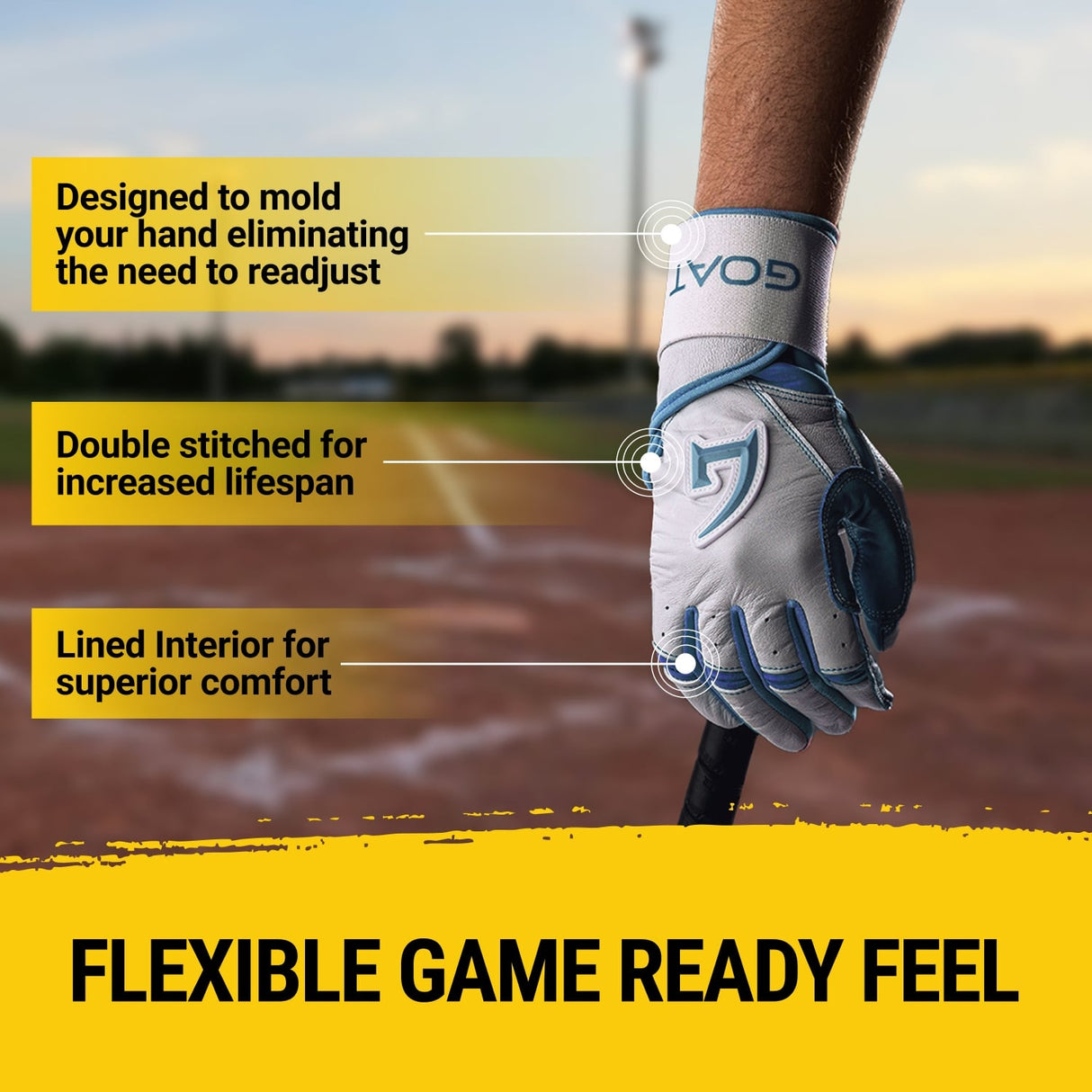 Origin Series Long Cuff White and Electric Blue Batting Gloves