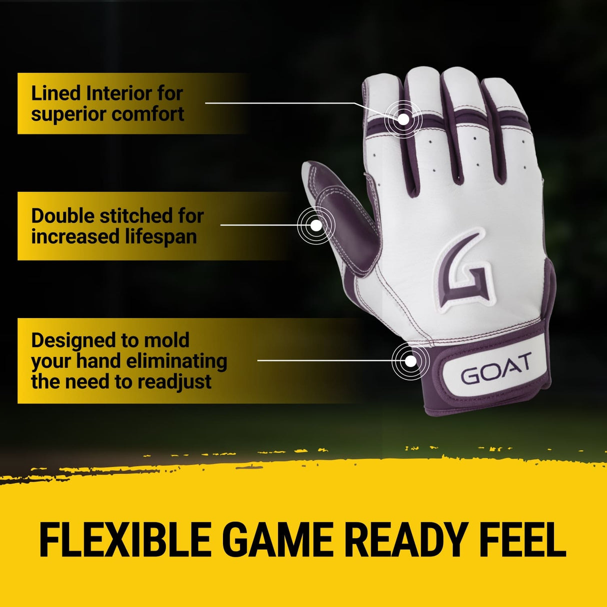 Origin Series Short Cuff White and Purple Batting Gloves