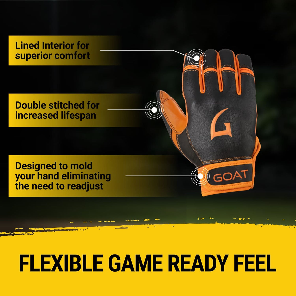 Origin Series Short Cuff Black and Orange Batting Gloves
