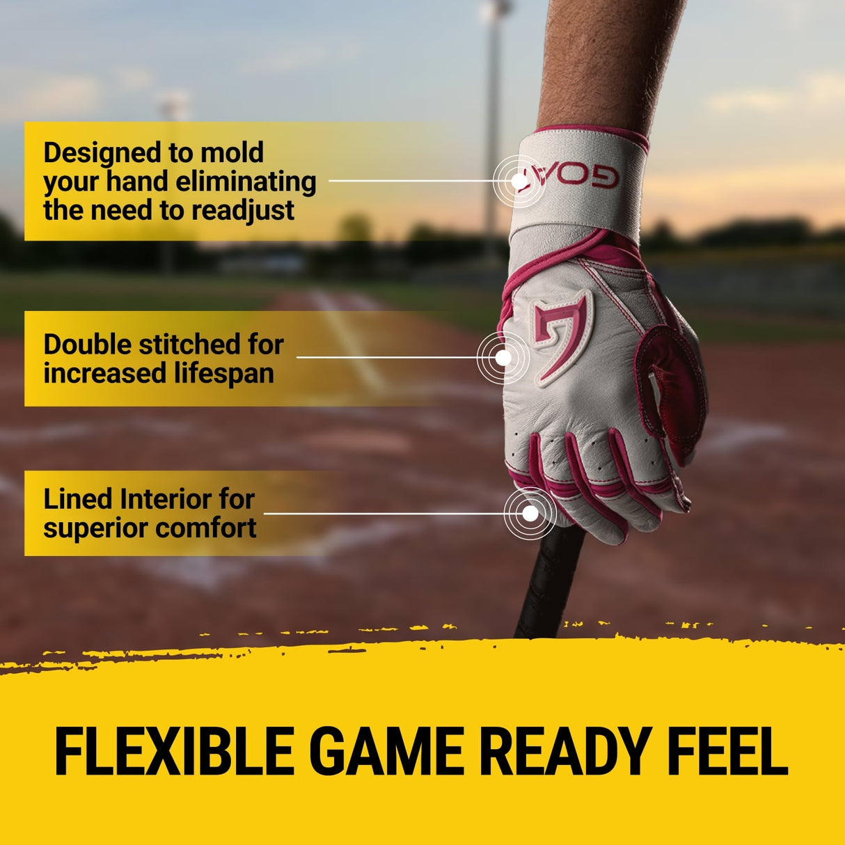 Origin Series Long Cuff White and Pink Batting Gloves