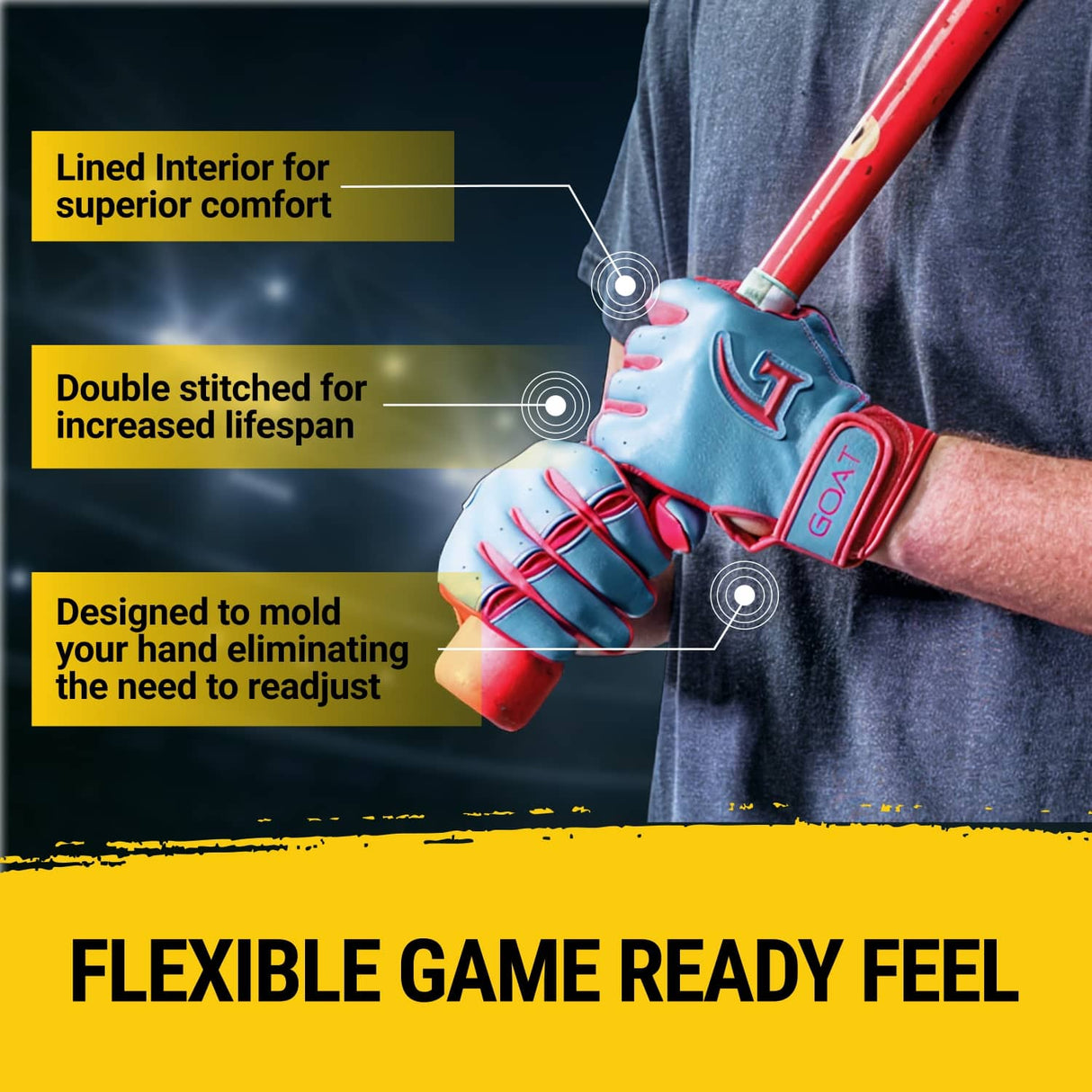 Legacy Series Short Cuff Electric Blue and Red Batting Gloves