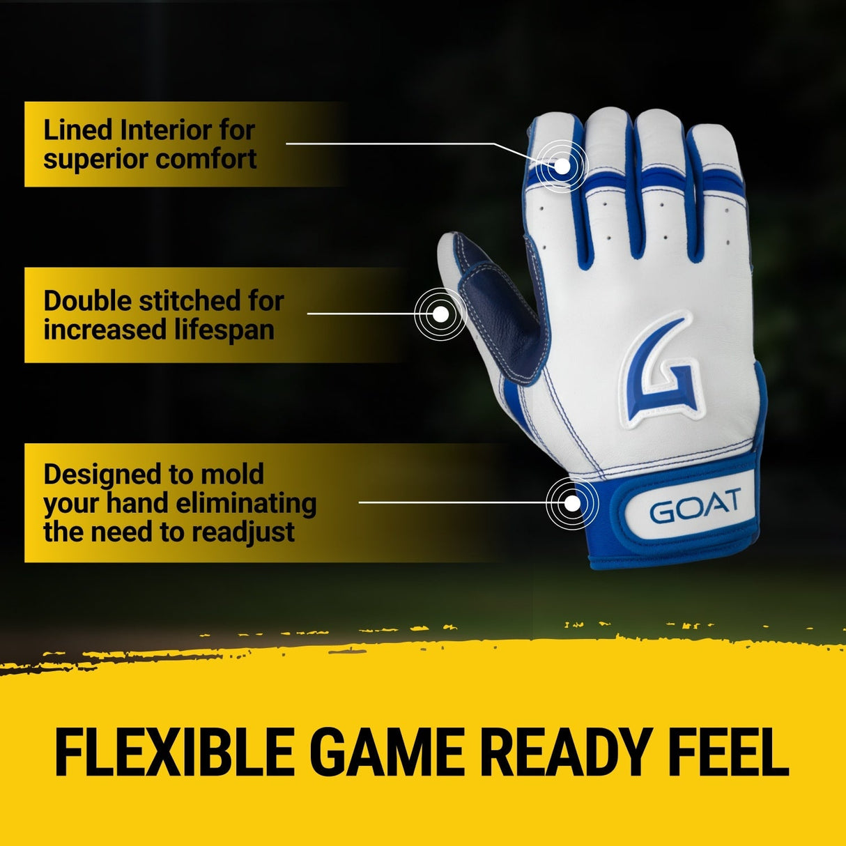 Origin Series Short Cuff White and Royal Blue Batting Gloves