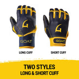 Legacy Series Short Cuff Navy Blue and Yellow Batting Gloves