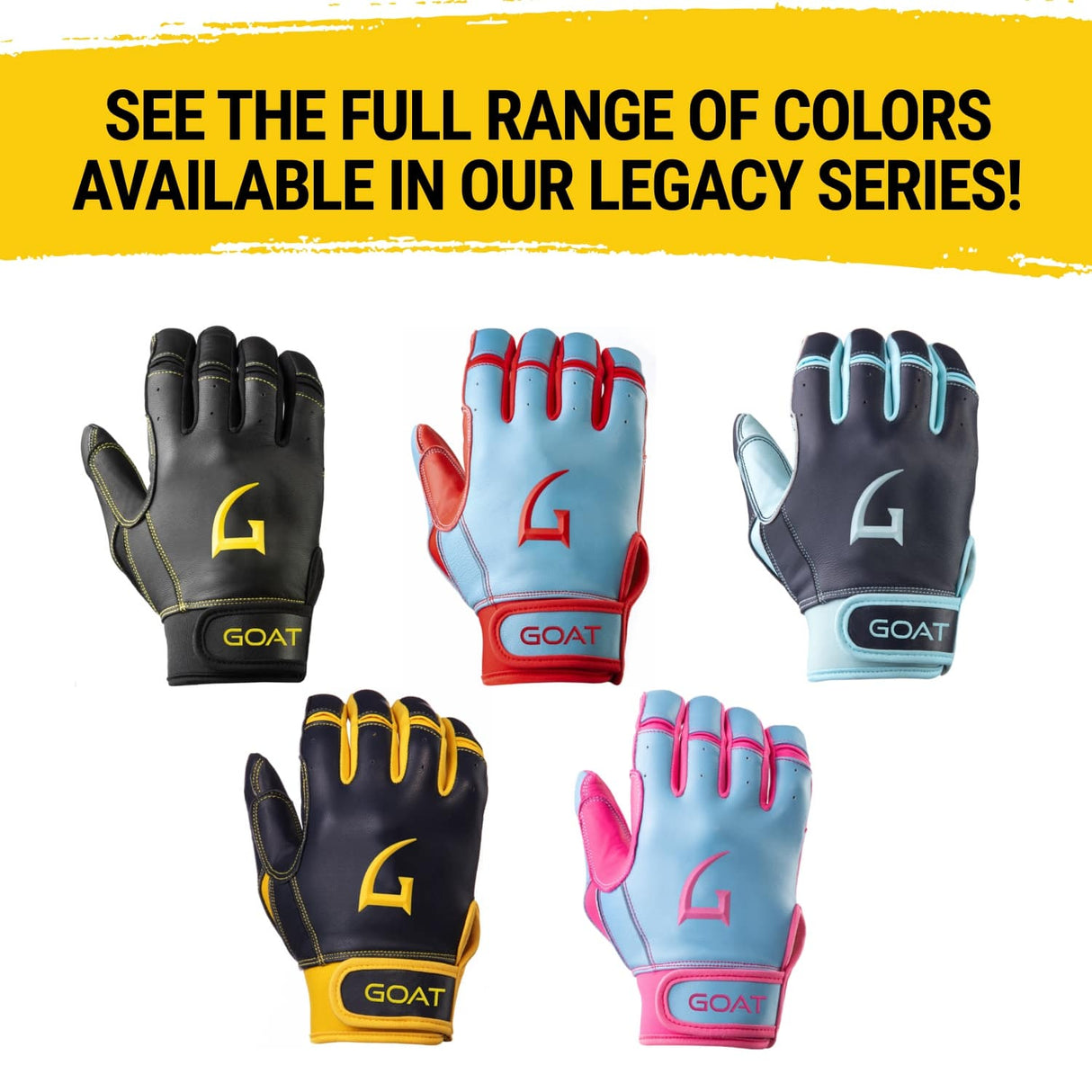 Legacy Series Short Cuff Navy Blue and Yellow Batting Gloves