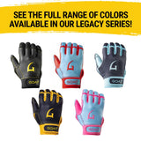 Legacy Series Short Cuff Navy Blue and Yellow Batting Gloves