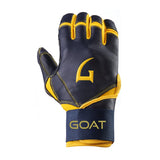 Legacy Series Long Cuff Navy Blue and Yellow Batting Gloves