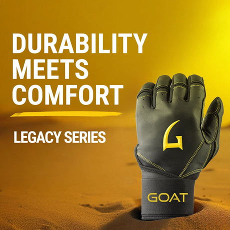 Legacy Series Long Cuff Black and Yellow Batting Gloves