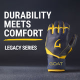 Legacy Series Long Cuff Navy Blue and Yellow Batting Gloves