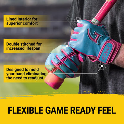 Legacy Series Long Cuff Electric Blue and Pink Batting Gloves