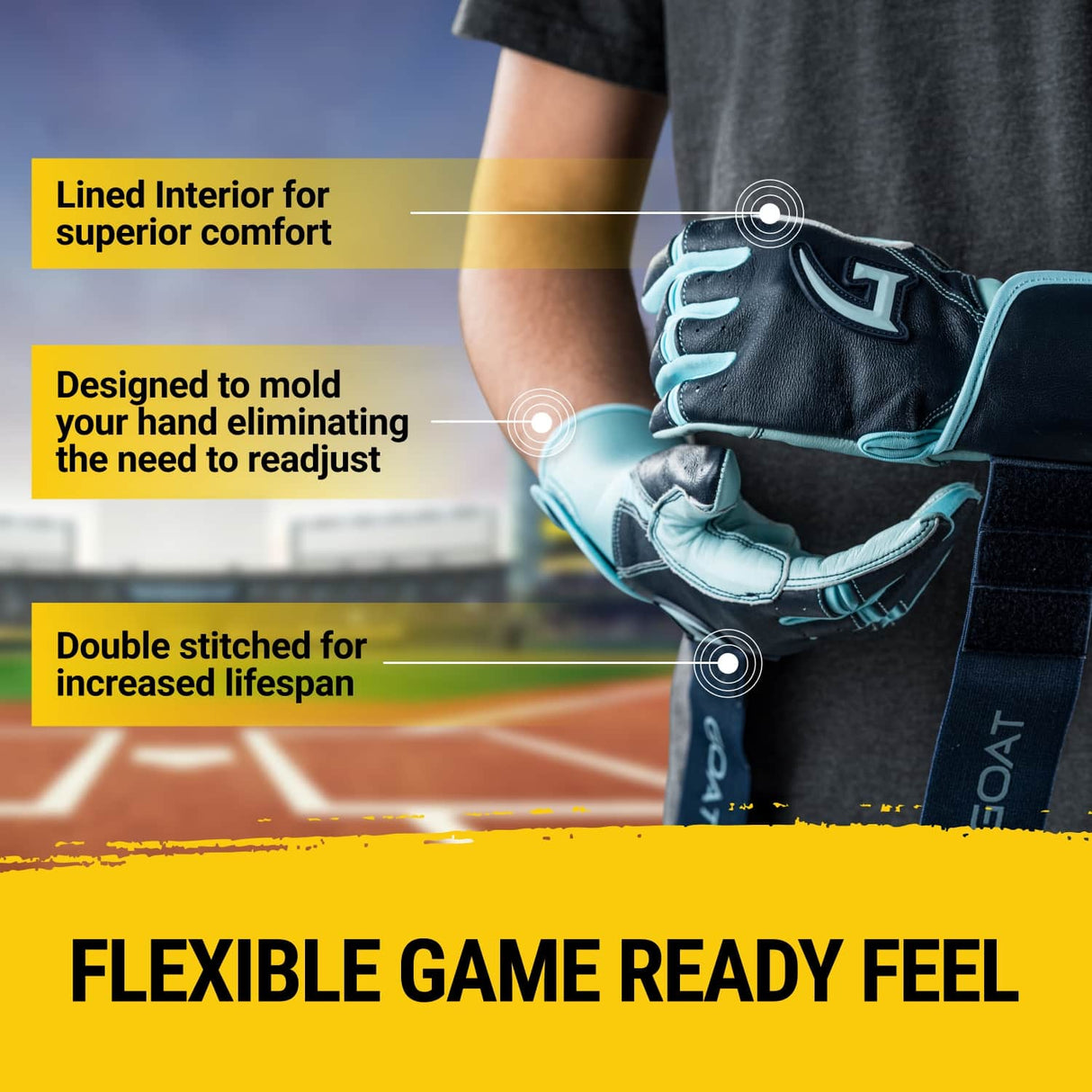 Legacy Series Long Cuff Navy Blue and Powder Blue Batting Gloves