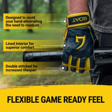 Legacy Series Long Cuff Navy Blue and Yellow Batting Gloves