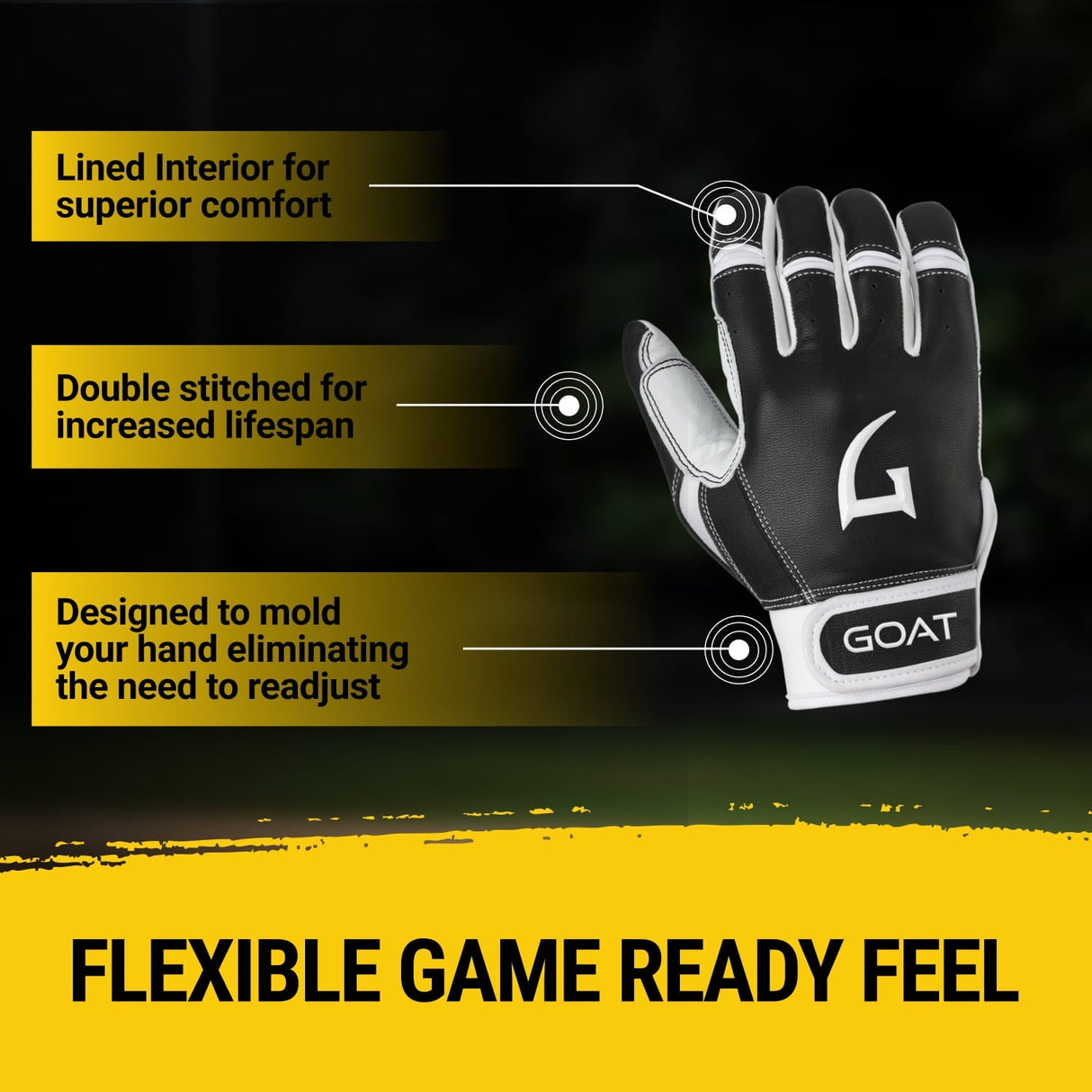 Origin Series Short Cuff Black and White Batting Gloves