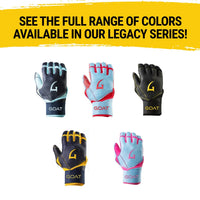 Legacy Series Long Cuff Navy Blue and Yellow Batting Gloves