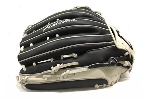 Akadema torino fielder's mitt in black and grey, pinky side view