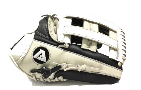 Akadema torino fielder's mitt in black and grey, thumb side view