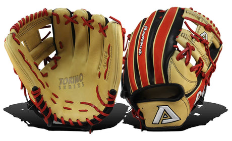 Akadema Torino fielder’s mitt in beige, black, and red