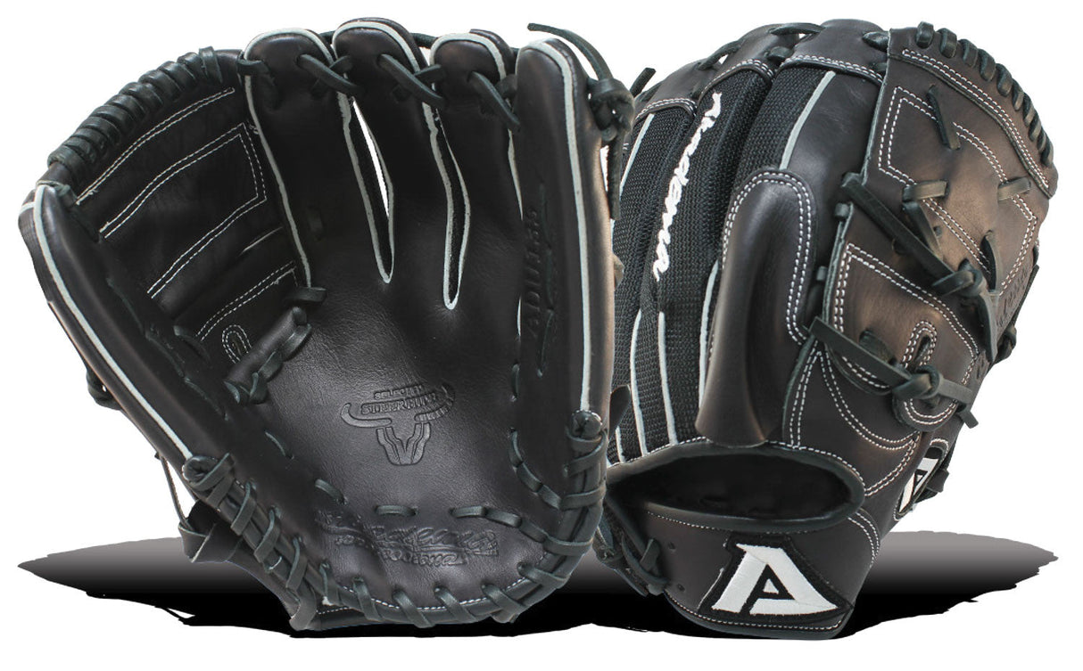 Akadema Steerhide fielder's mitt in black with white laces