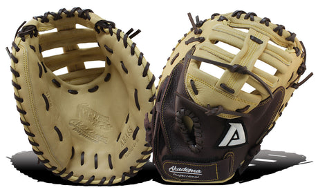 Akadema Torino first base mitt in beige and brown